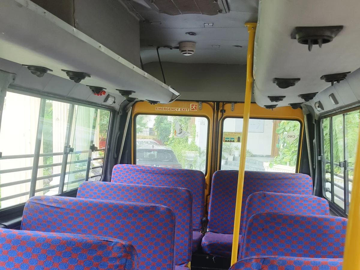 Clean bus interior at Sunbeam World School, Varanasi