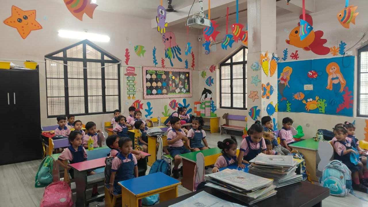 Students in a themed classroom during an extra-support class at Sunbeam World School, Varanasi