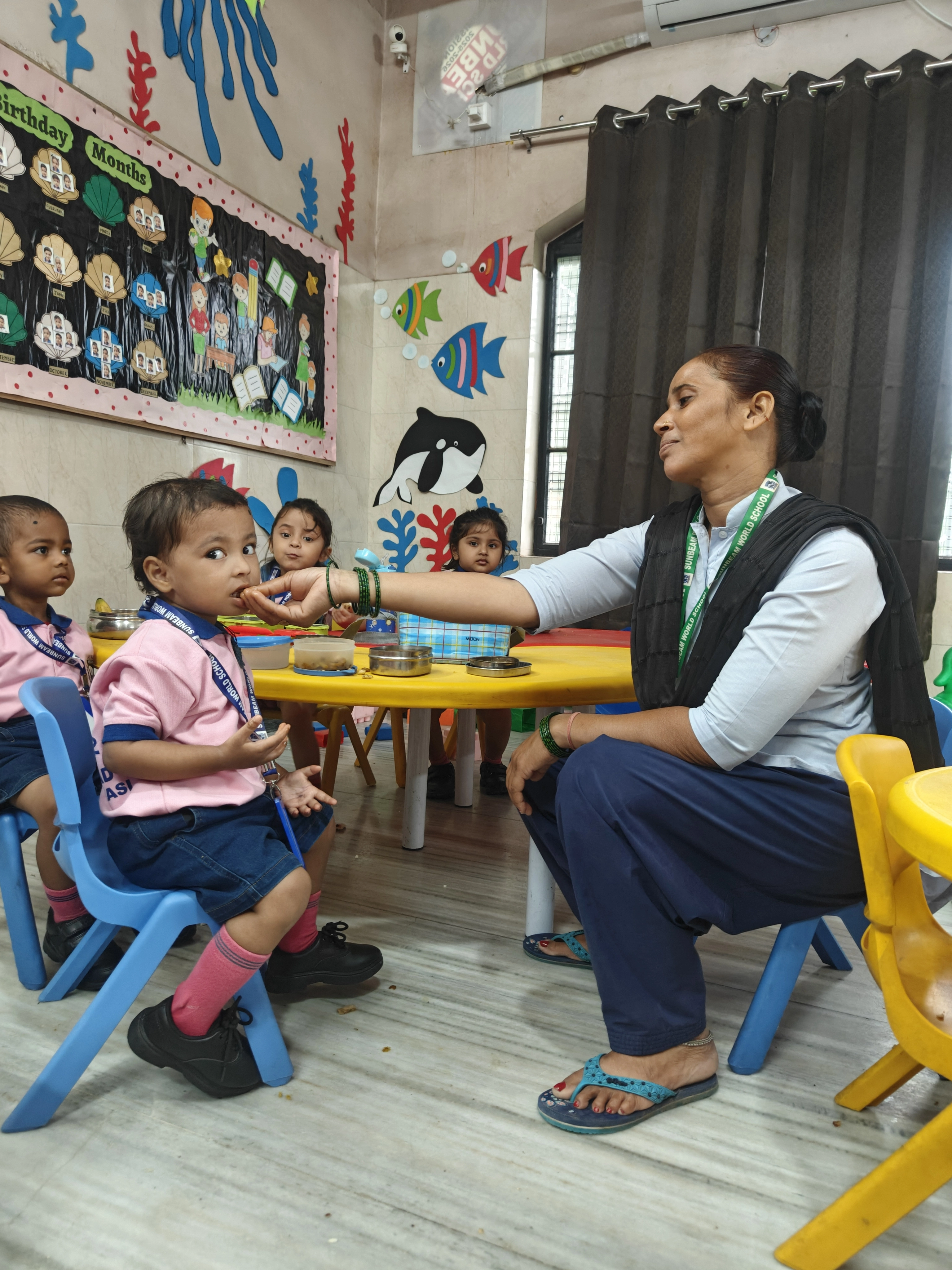 Staff conducting a student health check-up at Sunbeam World School, Varanasi