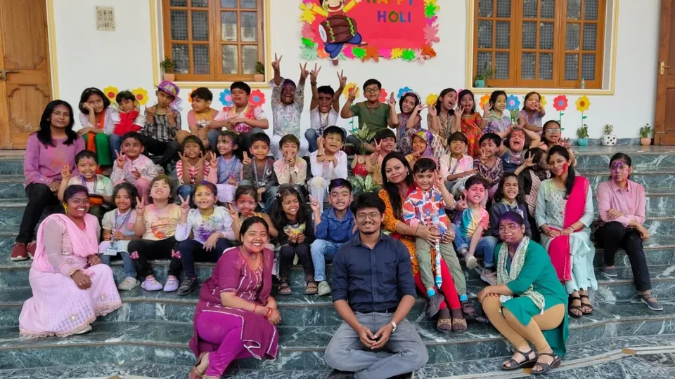 Holi celebration with students and staff at Sunbeam World School, Varanasi