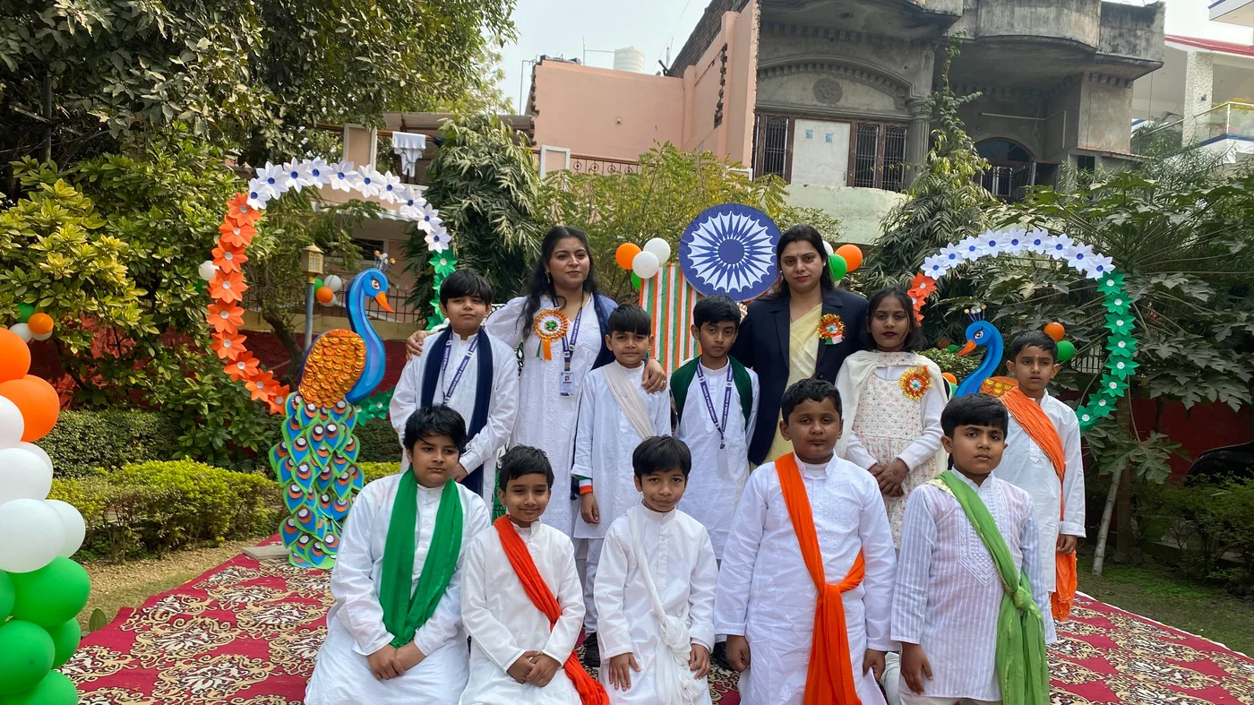 Students in tricolour attire for Republic Day at Sunbeam World School, Varanasi