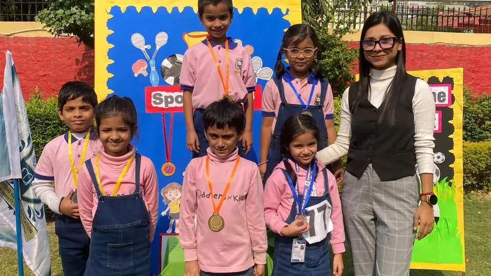 Students with medals on Sports Day at Sunbeam World School, Varanasi