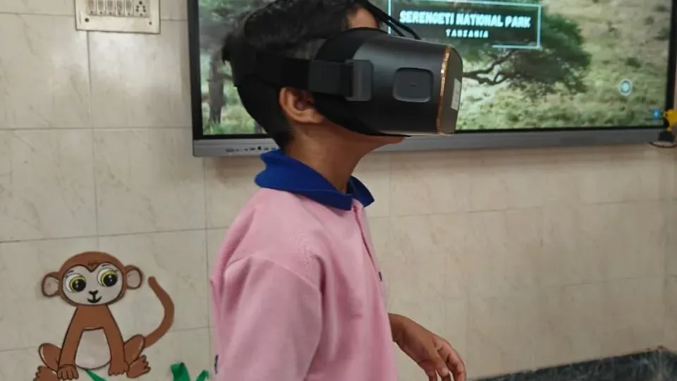 Student using a VR headset at Sunbeam World School, Varanasi